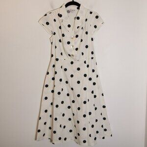 April Cornell Polka Dot A Line Midi Dress XS White Cotton Retro Romantic French
